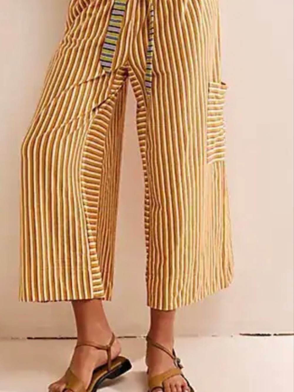 Free People Blanche Striped Mustard Wide-Leg Women’s Pants